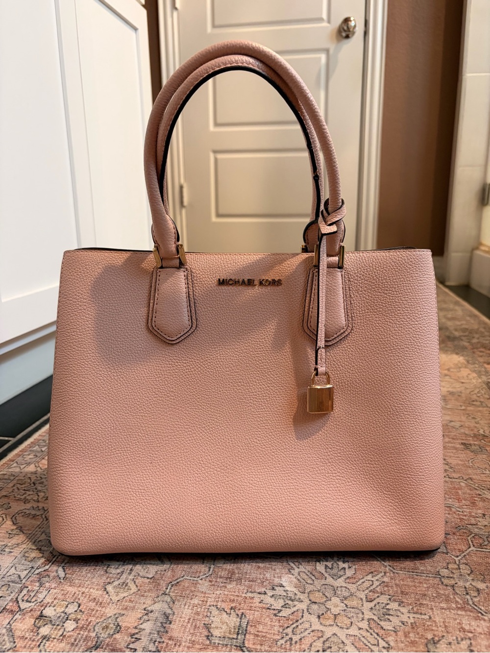 Michael Kors Blush Pebbled Leather Purse with Gold Lock
